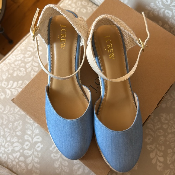 New J Crew Factory Chambray Blue Espadrille wedge Sandals size 8.5 - Picture 2 of 5